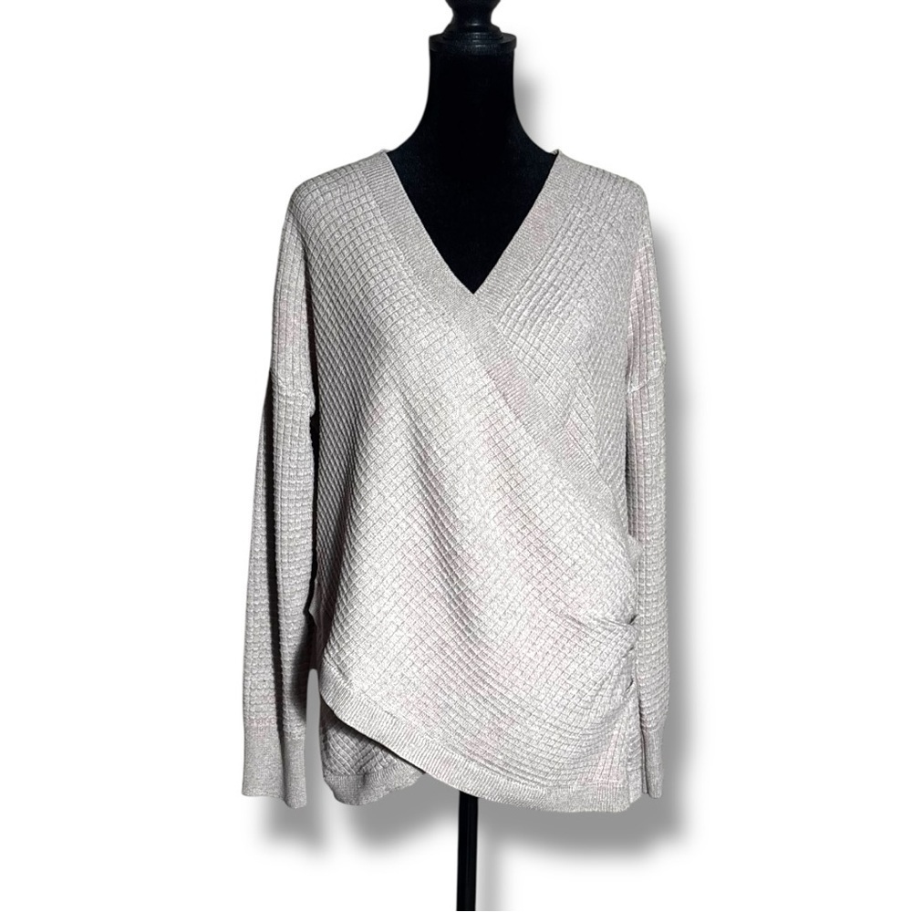 Unbranded Chic Cozy Cream V-Neck Wrap Front Long Sleeve Knit Size Large Sweater - Picture 1 of 16